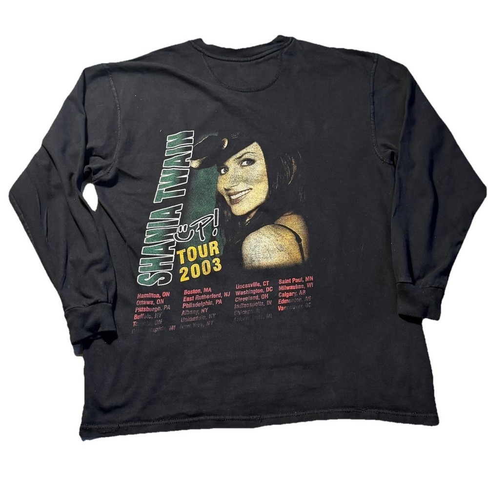 Vintage 2003 Shania Twain Up Tour Long Sleeve Band T Shirt Black Russell Y2K
